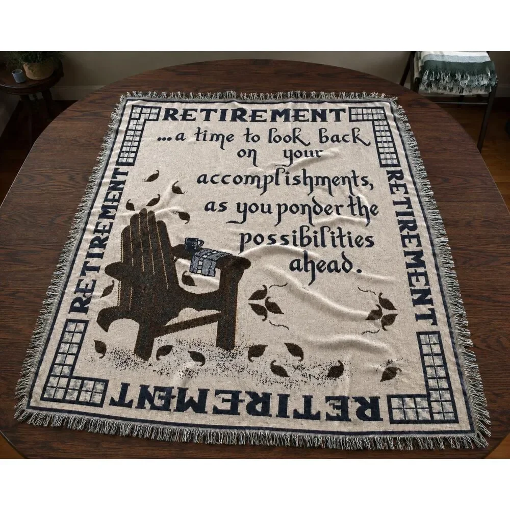 Retirement Woven Tapestry Throw Blanket Adirondack Chair Fringe Gift